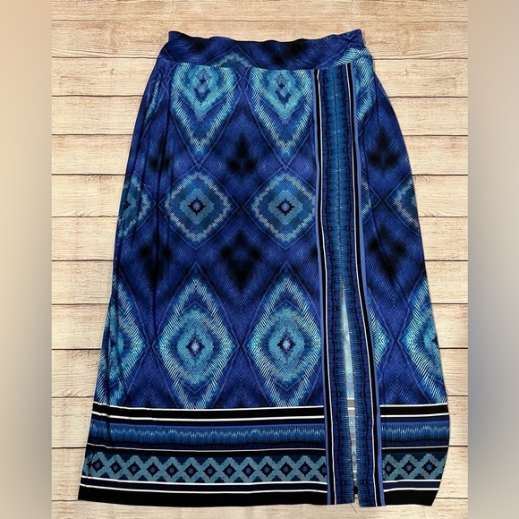 Chico’s Ombré Diamond Hayden Hi Side Slit Maxi Mysterious Blue Skirt Stretch 2/L - Picture 1 of 8
